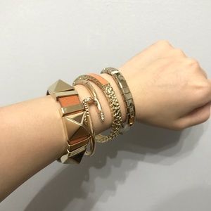 Stackable gold bracelets, set of four (4)
